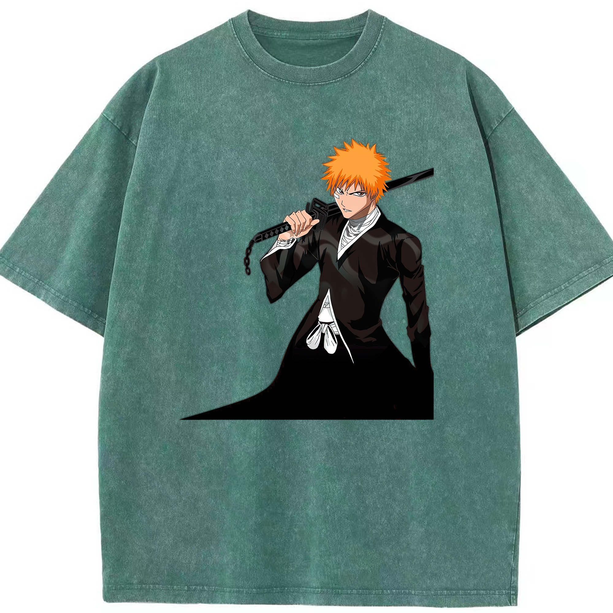 （画像用） ブリーチ 黒崎一護（くろさき いちご）BLEACH Kurosaki Ichigo 綿100% ヴィンテージ風 半袖Tシャツ（フロントプリント）
